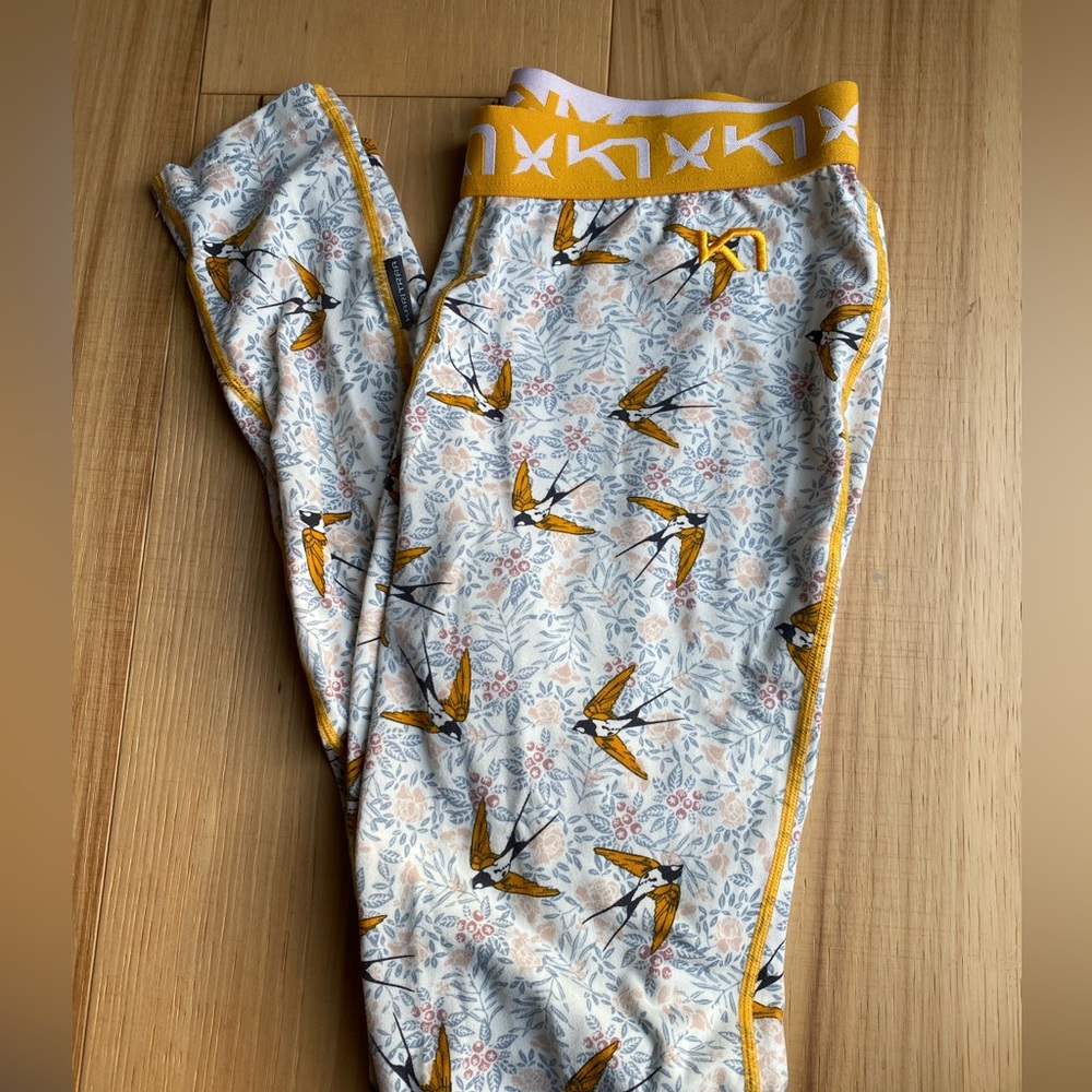 Kari Traa Fryd Base Layer Leggings, Yellow Swallowtail and Floral Pattern